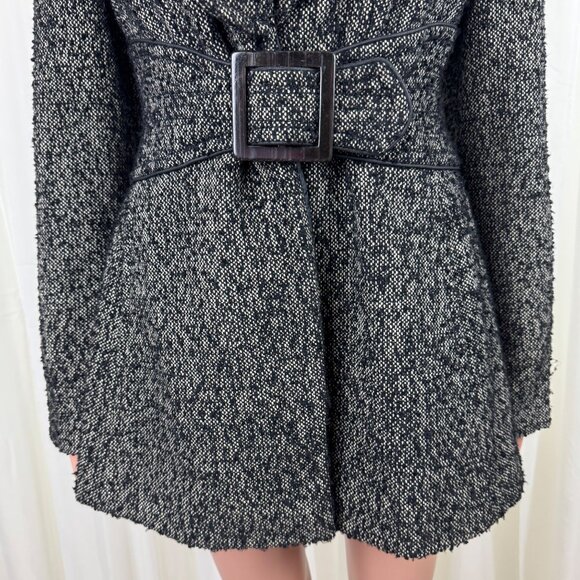 Jessica Simpson Boucle Wool Blend Fit Flare Bell Sleeve Coat Jacket Sz MD Black - Picture 14 of 17